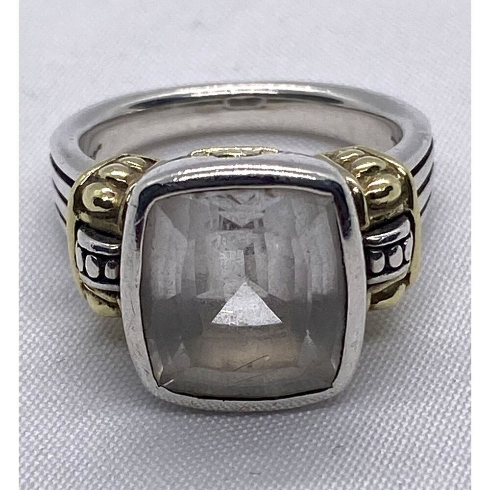 Lagos Sterling Silver 18K 750 White Stone Ring Size 7
